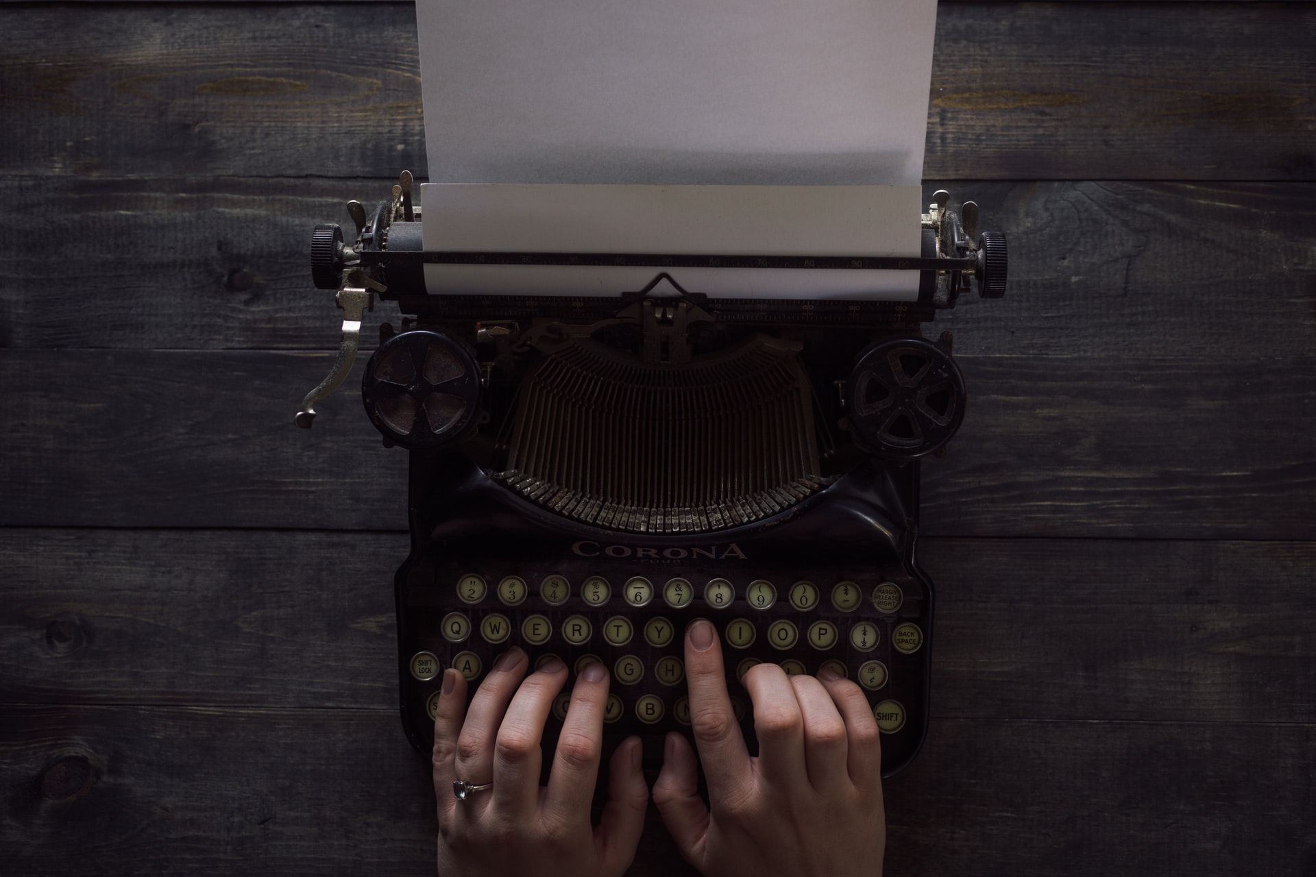 typewriter in use